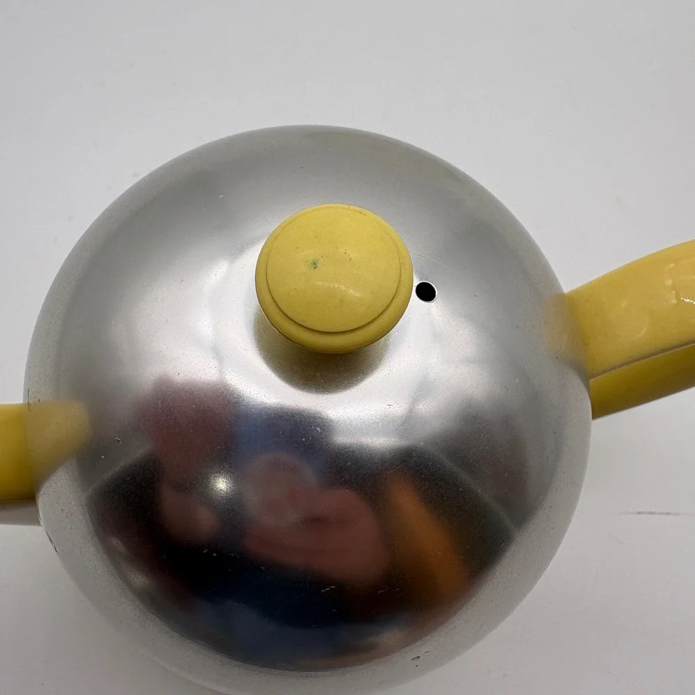 Vintage Hall China Yellow Teapot with Insulated Chrome Aluminum Cozy Made in USA